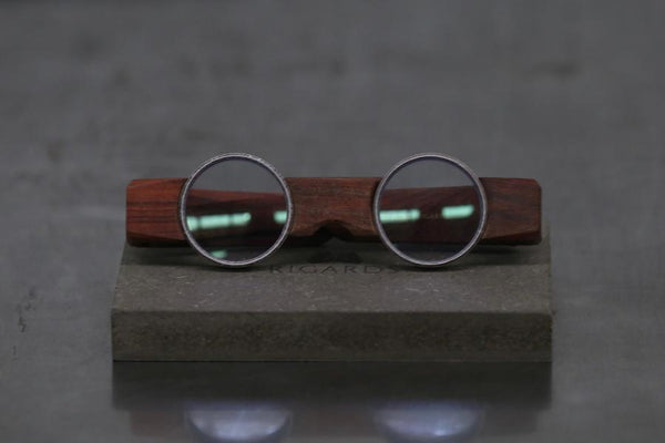 Rigards X UMA WANG Joint Work Wood Frame Glasses RG00UW2 Series Collection RG-RG00UW2-HMQT Rosewood × Bronze Sequins